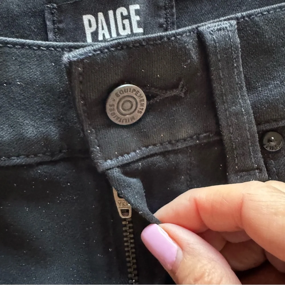 PAIGE Women's Sasha Coated Black Silver Glitter Luxe Wide-Leg Jeans Size 27